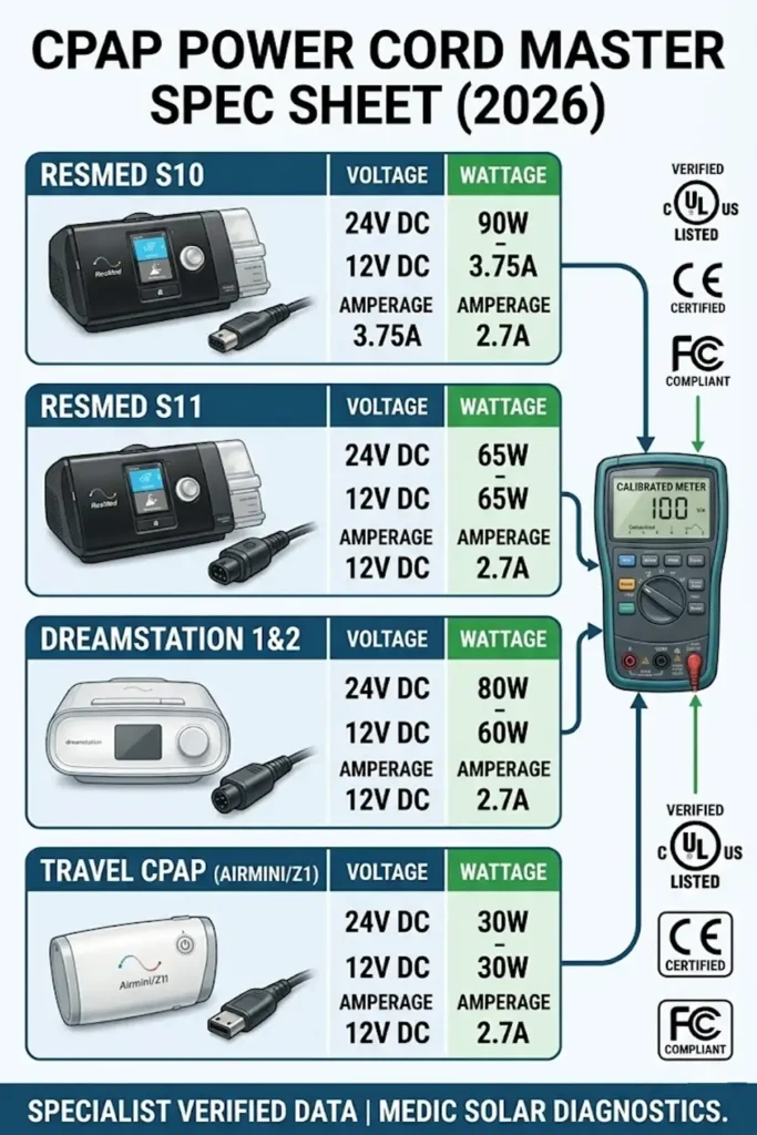 CPAP Power Cord Guide: Specs by Machine Model